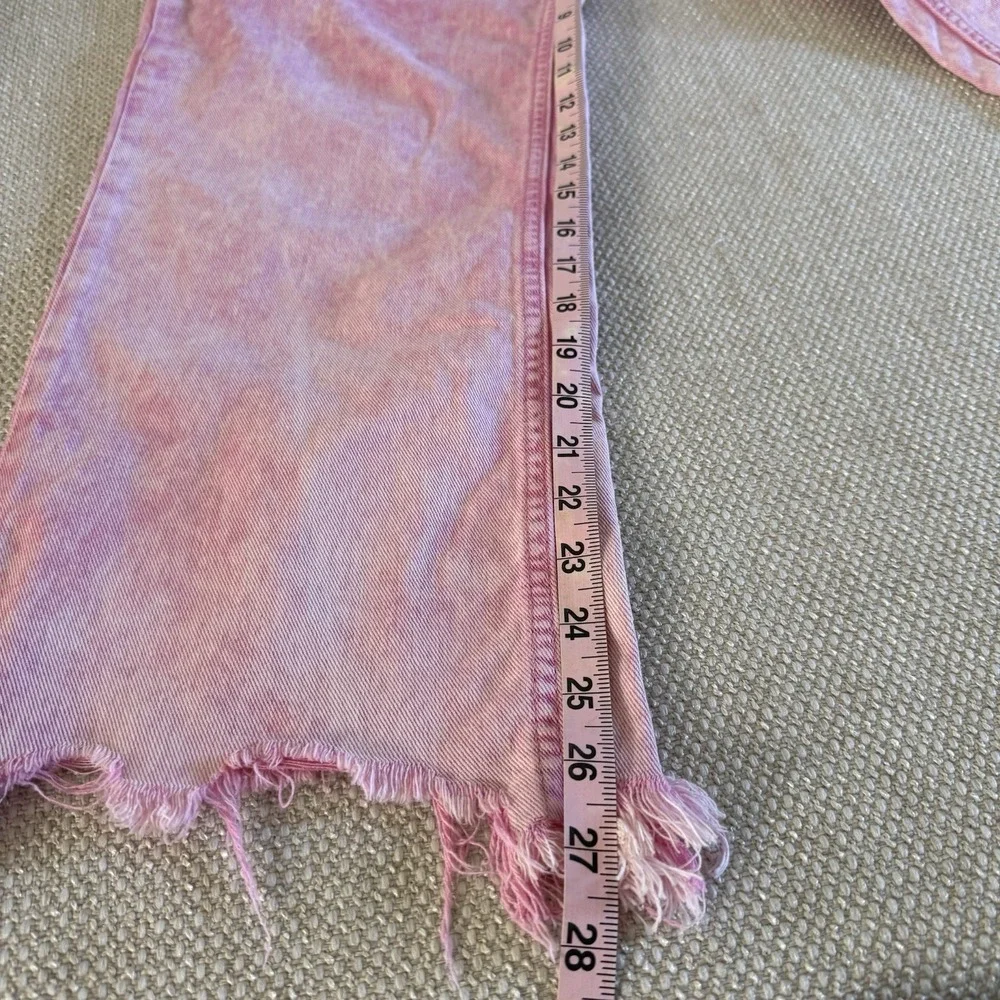 Free People‎ Maggie Jean Acid Wash Pink Button Fly Copped Distressed Hem 31